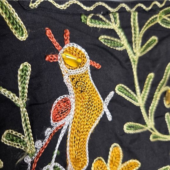 VINTAGE 90s black embroidered boho floral peasant lagenlook midi dress ‎ S - Picture 6 of 13